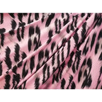 قماش حرير الحليب بطبعة جلد النمر الوردي الكبير مرن على جميع الجوانب، ناعم للغاية وغير شفاف، قماش مطبوع عليه فستان وتنورة طويلة وقبعة ووشاح وقميص