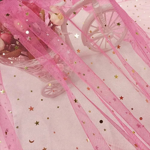 Tela de malla suave de gasa de estrellas y lunas para coser vestidos de novia, vestidos de muñecas, decoración de bodas, accesorios para el cabello, tela decorativa DIY
