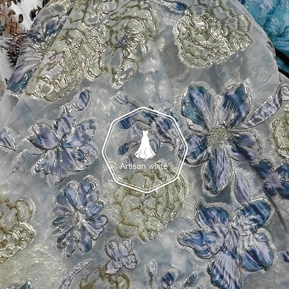 Tela jacquard bordada con flores metálicas para vestidos de lujo, abrigos y vestidos, material de costura DIY.