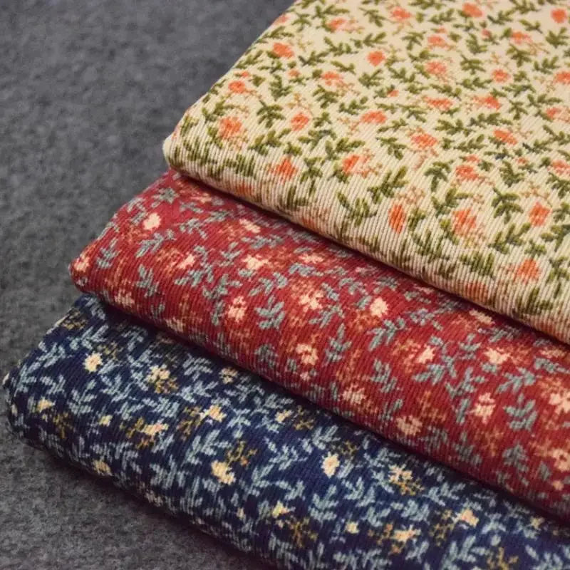 Colorful Corduroy Printed Fabric - Fresh Floral Striped Velvet 145cm