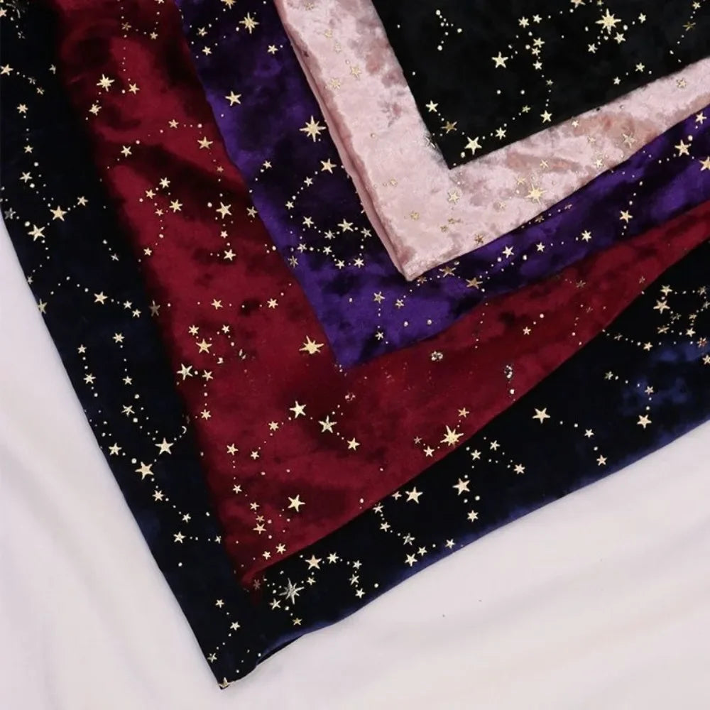Gold Foil Studded Constellation Velvet Fabric - Diamond Shine Meteor Pattern 145cm