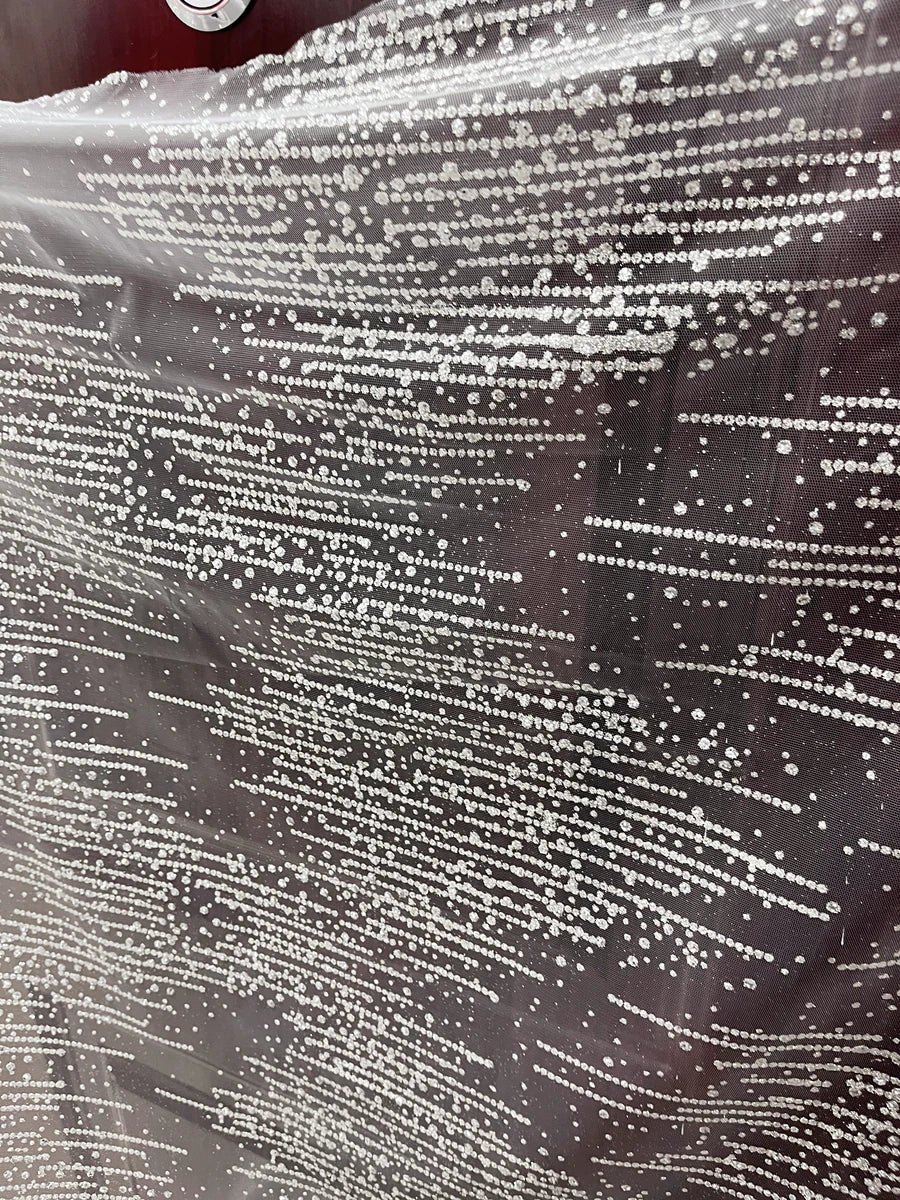 Vertical stripe spray silver hot stamping shiny powder hot stamping sequin lace wedding dress fabric