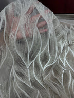 Tela de malla con polvo plateado en aerosol con purpurina y ondas de perla para coser vestidos de novia y vestidos de noche, tela decorativa.