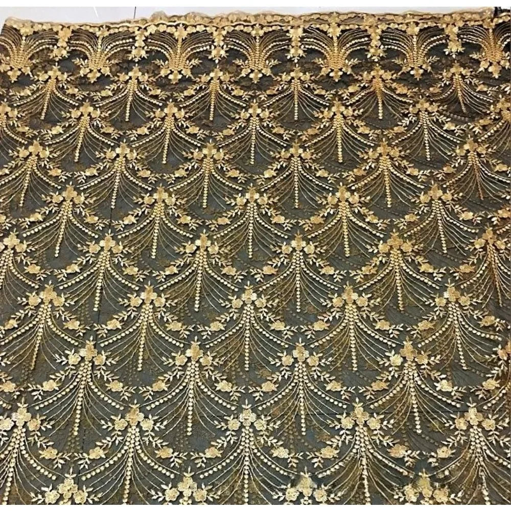 قماش تنورة جديد ثلاثي الأبعاد مطرز بخيوط ذهبية لامعة من الدانتيل الشبكي، قماش ملابس، تطريز فستان