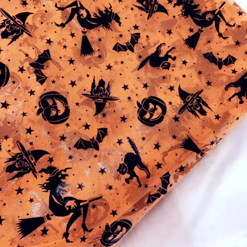 Tela de araña de malla transparente con estampado en caliente para Halloween, costura de ropa infantil, decoración de ambientes DIY