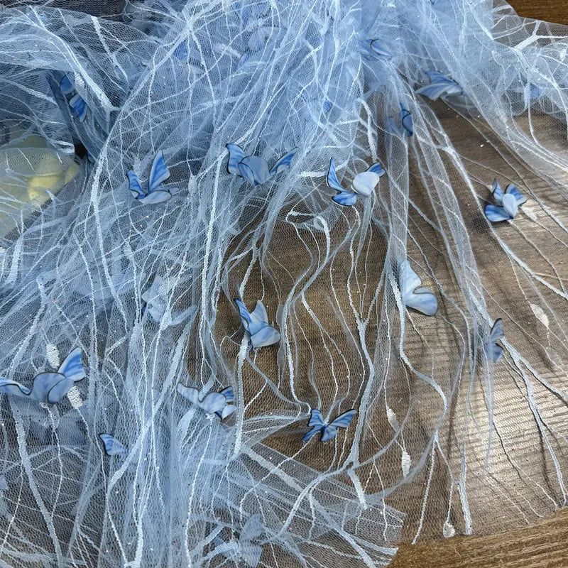 3D Butterfly Embroidered Lace - Sheer for Wedding Dress & Stage Backdrop