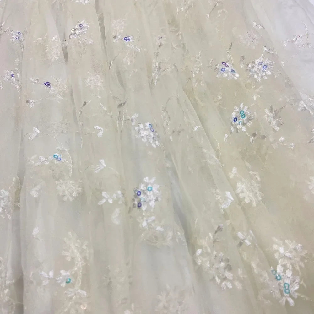Nueva gasa de malla con bordado de cuentas, bordado floral, tela de gasa de encaje para falda de primavera y verano para mujer, diseñador senior al por mayor