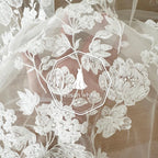 قماش دانتيل مطرز بخيوط قطنية من الترتر البيج مخصص، إكسسوارات دانتيل شبكية، فستان حجاب زفاف، اصنعها بنفسك