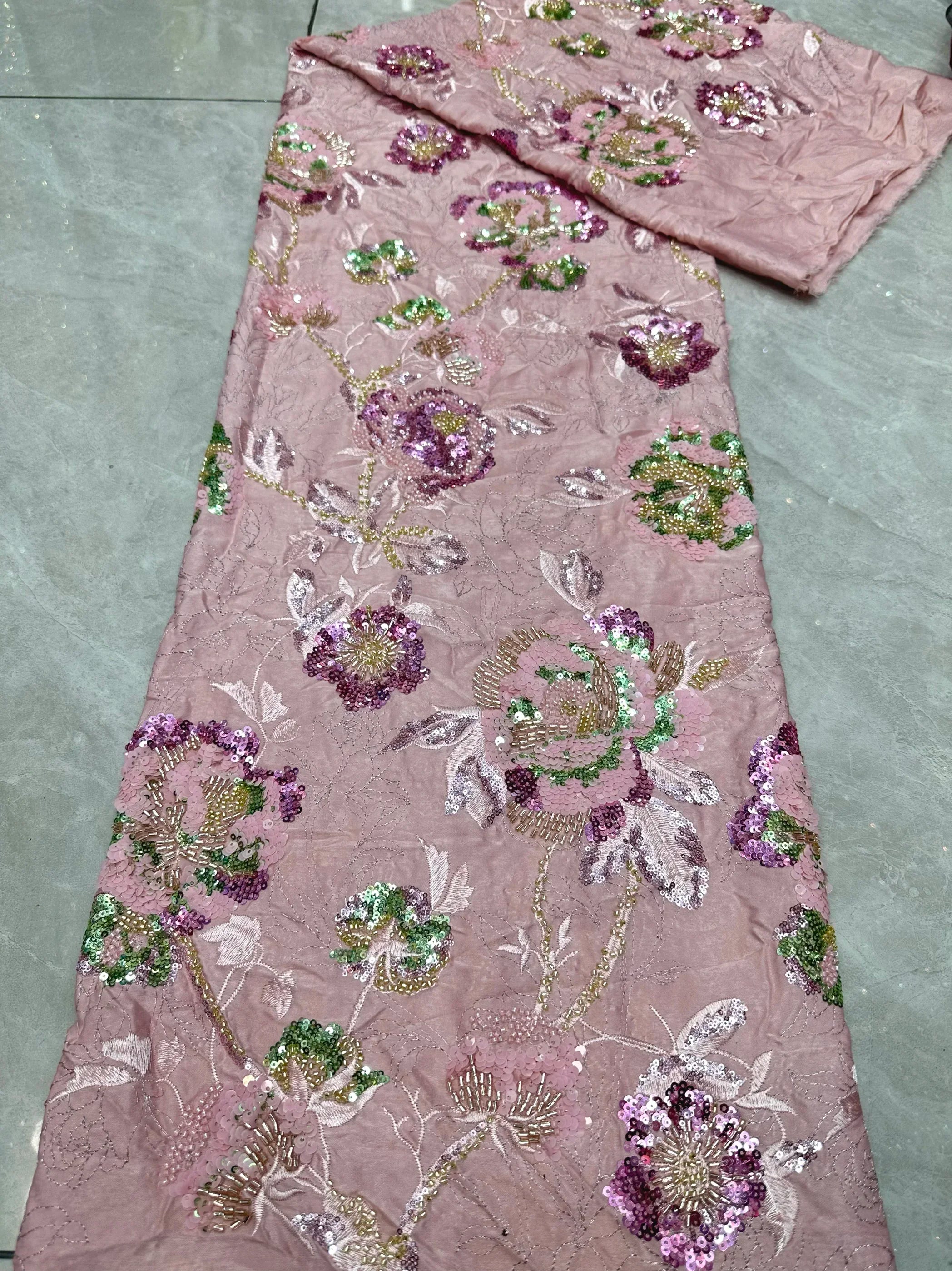 High-End Bead Tube Sequin Embroidery Silk Fabric - Evening Gown Material 127cm