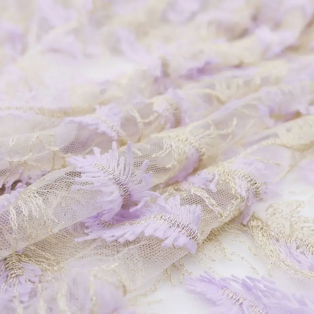 Tela de encaje con bordado de plumas tridimensional para vestido de noche, vestido de novia, hecho a mano, material de alta gama para ropa de mujer.