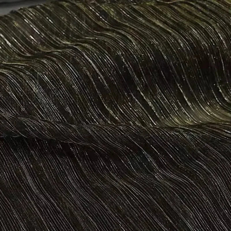 Black and gold elastic shiny pleated fabric for stage costume high end gilded Hanfu formal dress performance wear DIY clothing