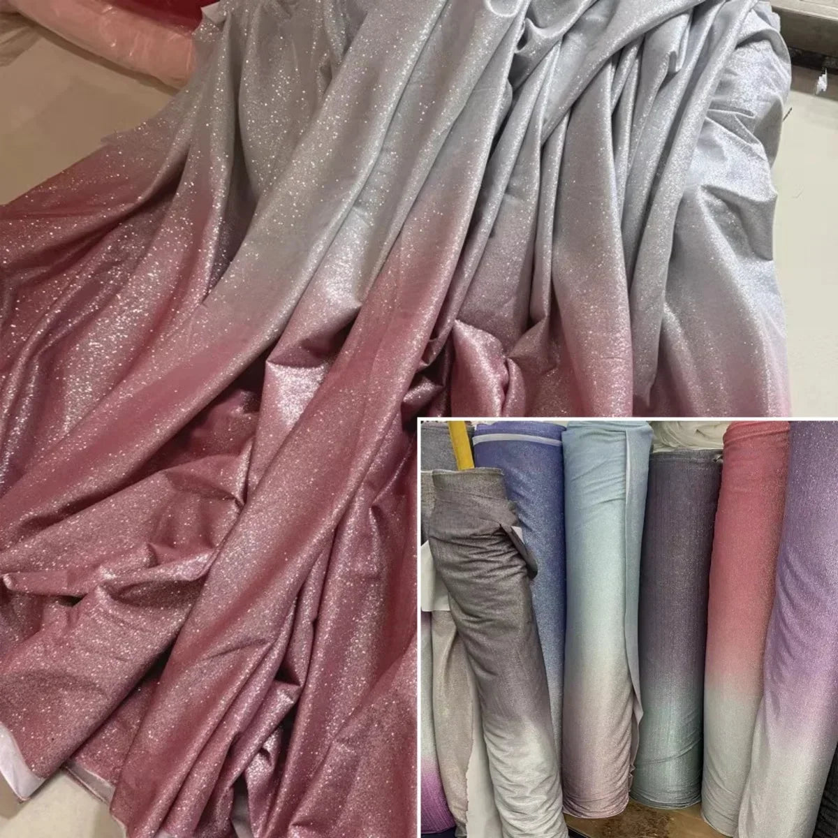 Blue Gradient Silver Powder Fabric Sewing Evening Dresses Stage Costumes DIY Background Decoration Elastic Fabric