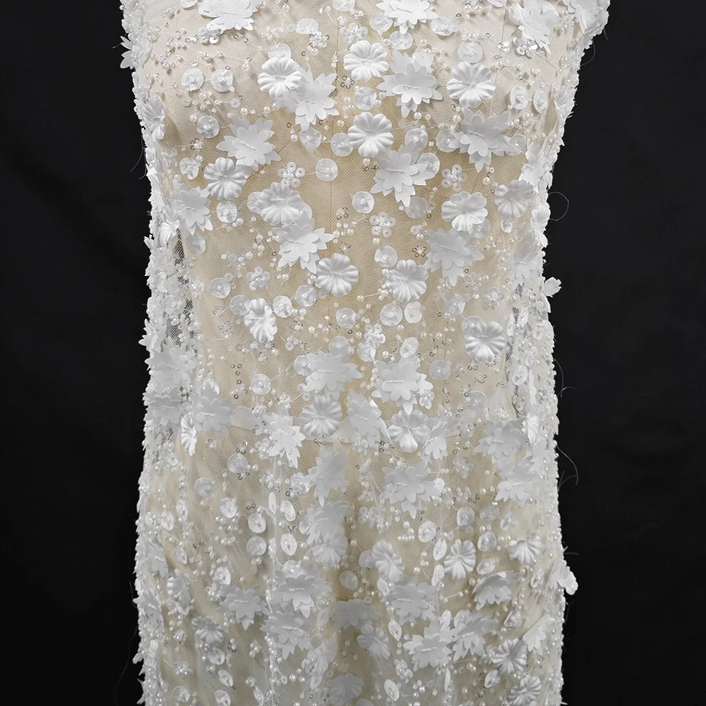 New exquisite flower studded sequin fabric sewn high-end wedding dress embroidered lace fabric DIY veil
