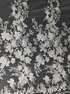 قماش دانتيل مطرز بالترتر الفاخر الرائع، قماش دانتيل على شكل أوراق الزهور، خياطة حجاب الزفاف، فستان السهرة، قماش مصمم يدويًا