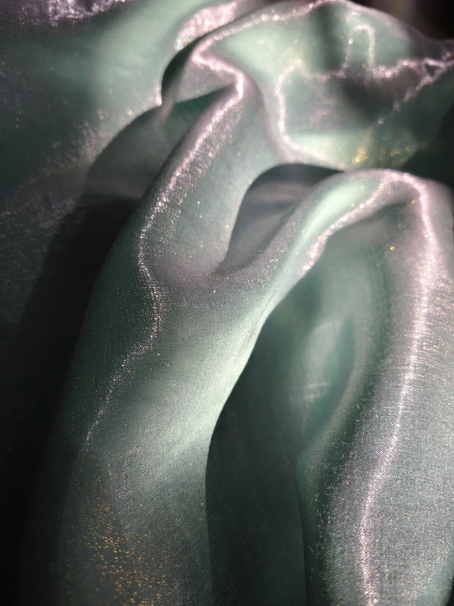 Gold Powder Flowing Light Cotton Satin Fabric - Sparkling Colorful Hanfu Robe Soft Skin-Friendly Dress for Stage Performance