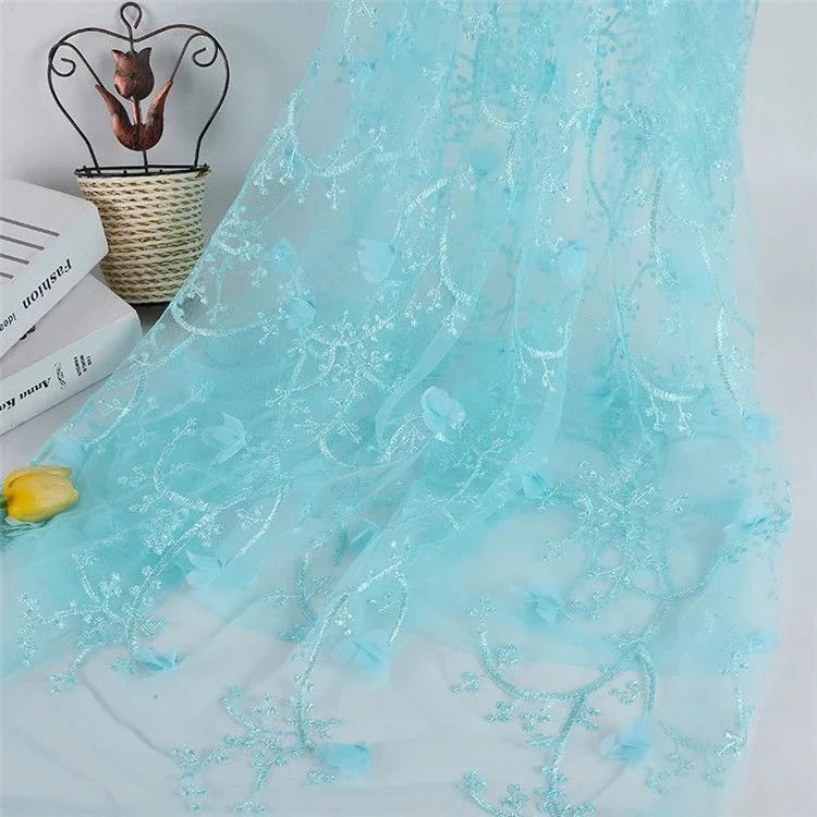 Tela de malla de encaje bordada en 3D multicolor para vestidos de novia, ropa infantil, ropa formal, material de moda artesanal DIY