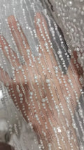 Striped Bead Sequin Embroidery Mesh - White Wedding Dress Fabric 130cm