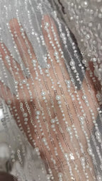 Striped Bead Sequin Embroidery Mesh - White Wedding Dress Fabric 130cm