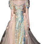 New Diamond Shaped Sequin Lace Fishtail Dress Clothing With Special Lace Sequin Fabric, Super Sparkling Lace Sequin Fabric