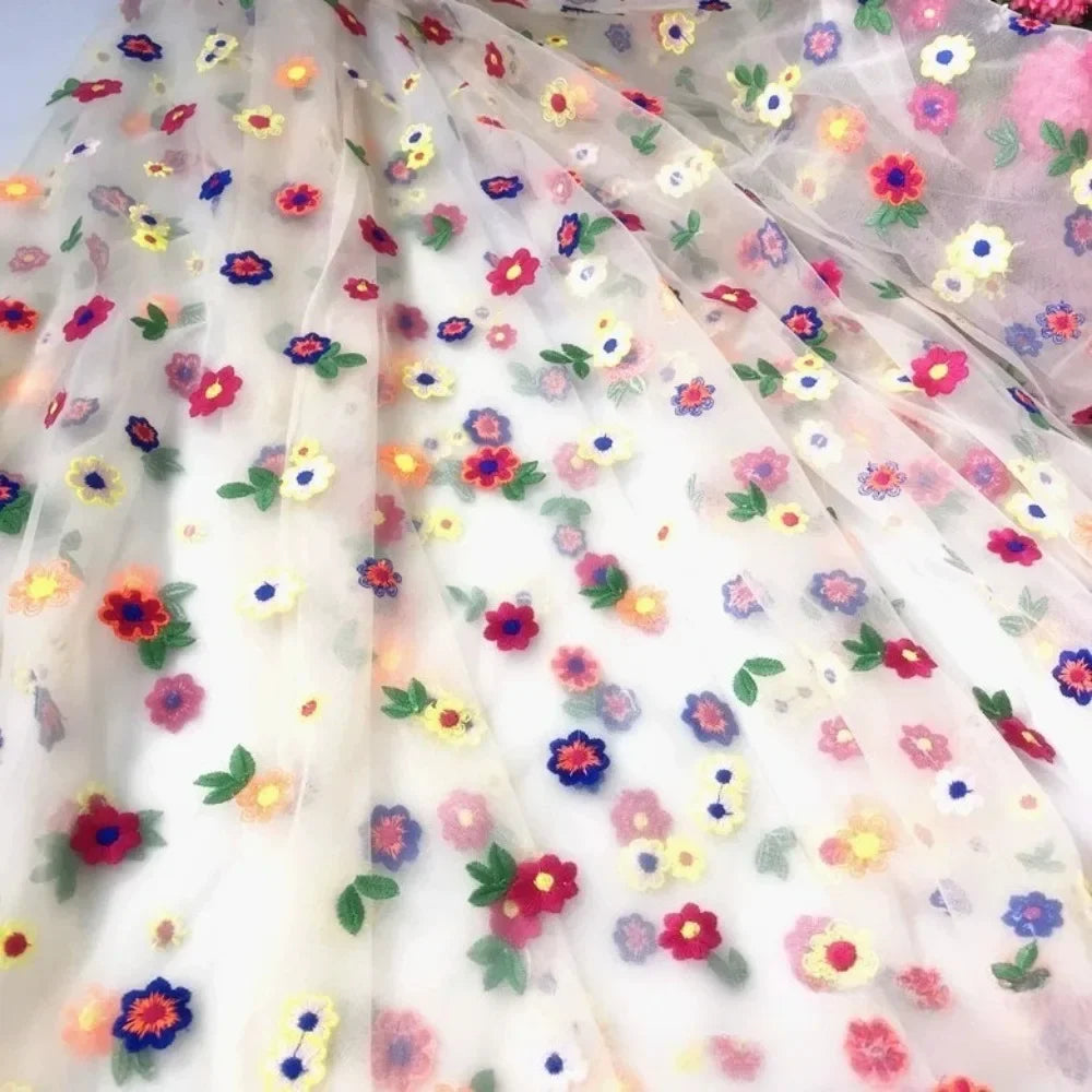 Colorful Floral Embroidered Lace - Delicate for Sewing & Couture