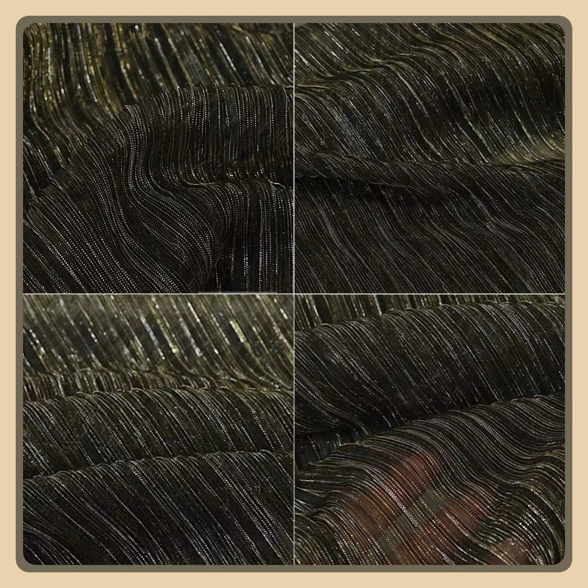 Black and gold elastic shiny pleated fabric for stage costume high end gilded Hanfu formal dress performance wear DIY clothing