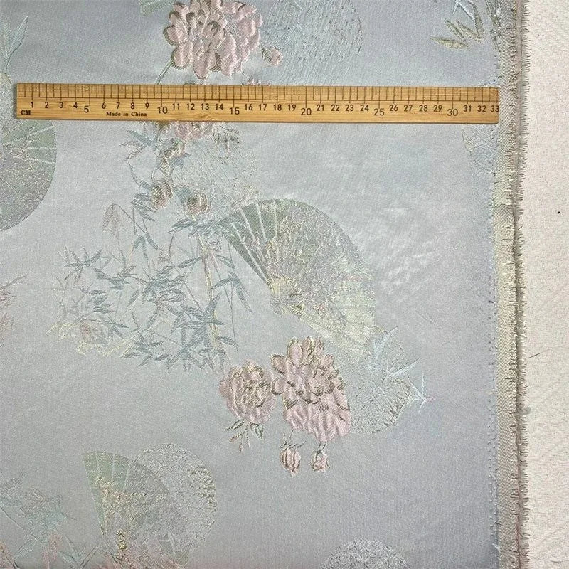 قماش جاكار بخيوط ذهبية - نمط أوراق الخيزران المروحية - مادة تقليدية