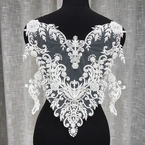 Bead Lace Collar Flower Patch - Luxury for Wedding Dress & Back Decoration - fabric photo 1