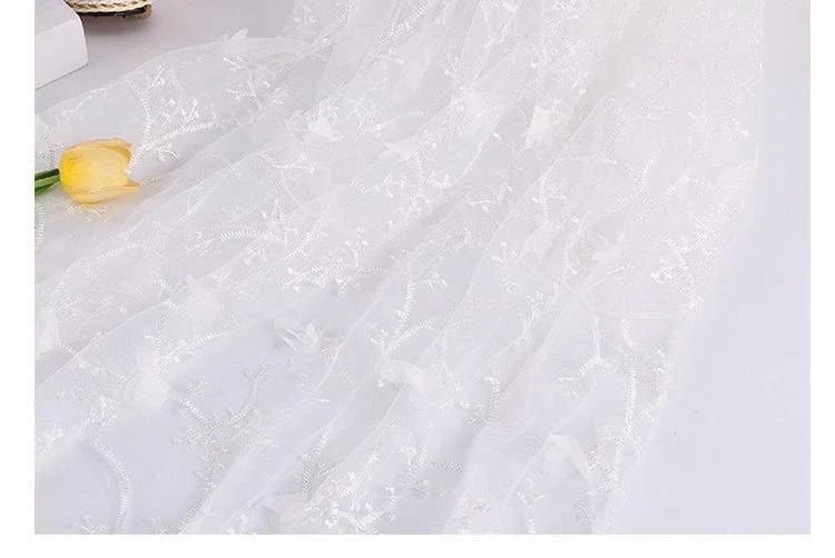 Multicolor 3D Embroidered Lace Mesh Fabric - Wedding Gown Material