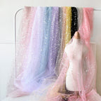 Tela de tul dorado con estrellas, color rosa, azul y morado, con purpurina brillante y bronceado, para manualidades de costura, decoración de fondo para bodas, fiestas de cumpleaños