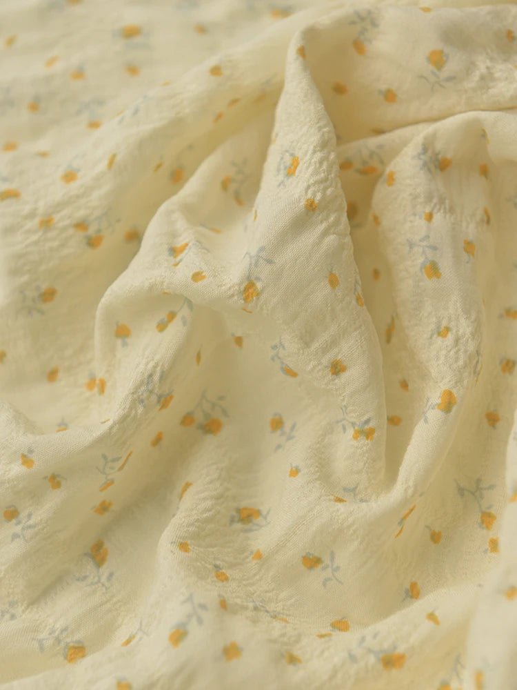 Children's Yellow Small Flower Beige Solid Color Woven Polyester Fiber Jumpsuit Long Skirt Cheongsam Curtain Fabric Top