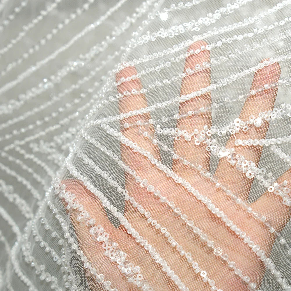 Luxury Sequin Beaded Floral Mesh - Wedding Formal Gown Lace Fabric