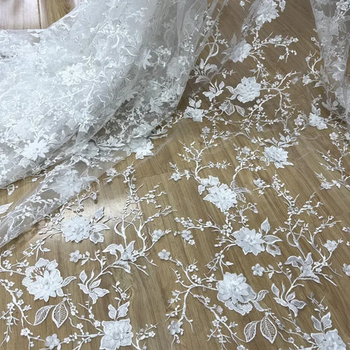 3D Floral Beaded Embroidered Lace - Sheer for Wedding Dress & Evening Gown