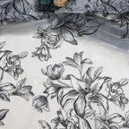 White Lily Embroidered Chiffon Lace Fabric - Elegant Material 130cm