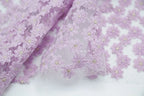 Violet Orchid Star Net Fabric With Gold Silk Thread Purple Rose Embroidered Lace Fabric For Dress DIY Cheongsam Gown Decoration