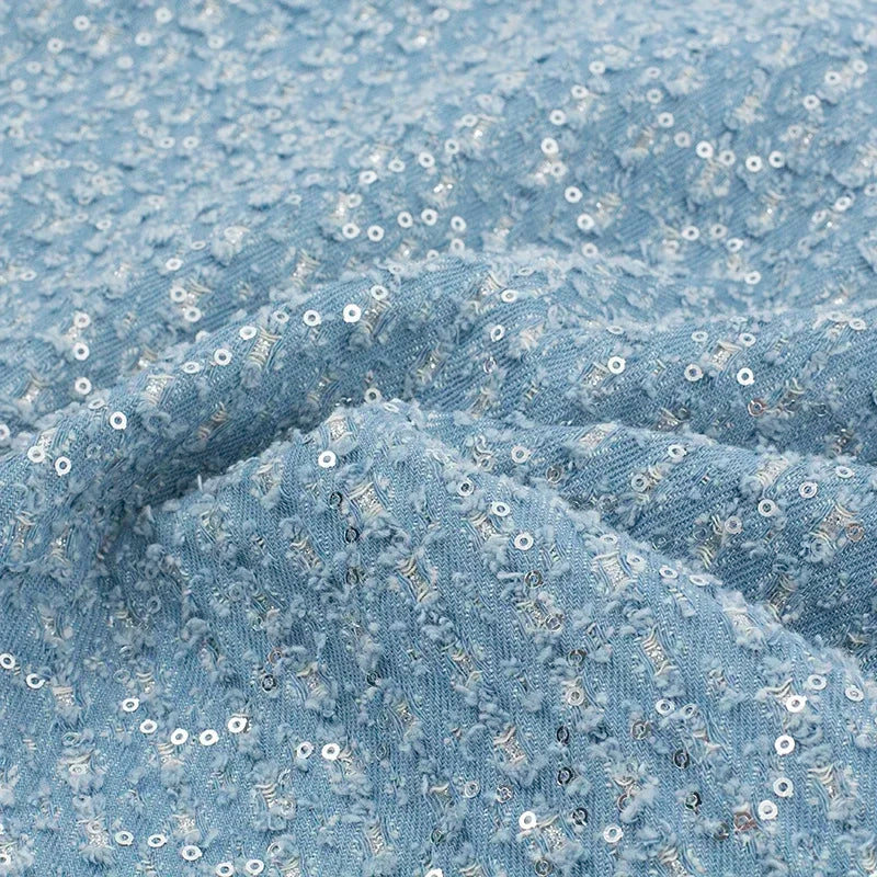 Tela vaquera lavada con bordado de lentejuelas, tela gruesa cosida para abrigos, chalecos, pantalones, conjuntos casuales, sombreros, bolsos, telas para coser