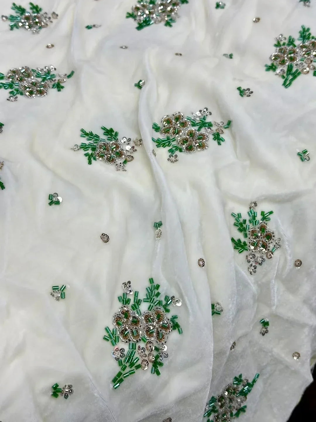 Silk Velvet Nail Bead Embroidery Fabric - Exquisite Material 130cm