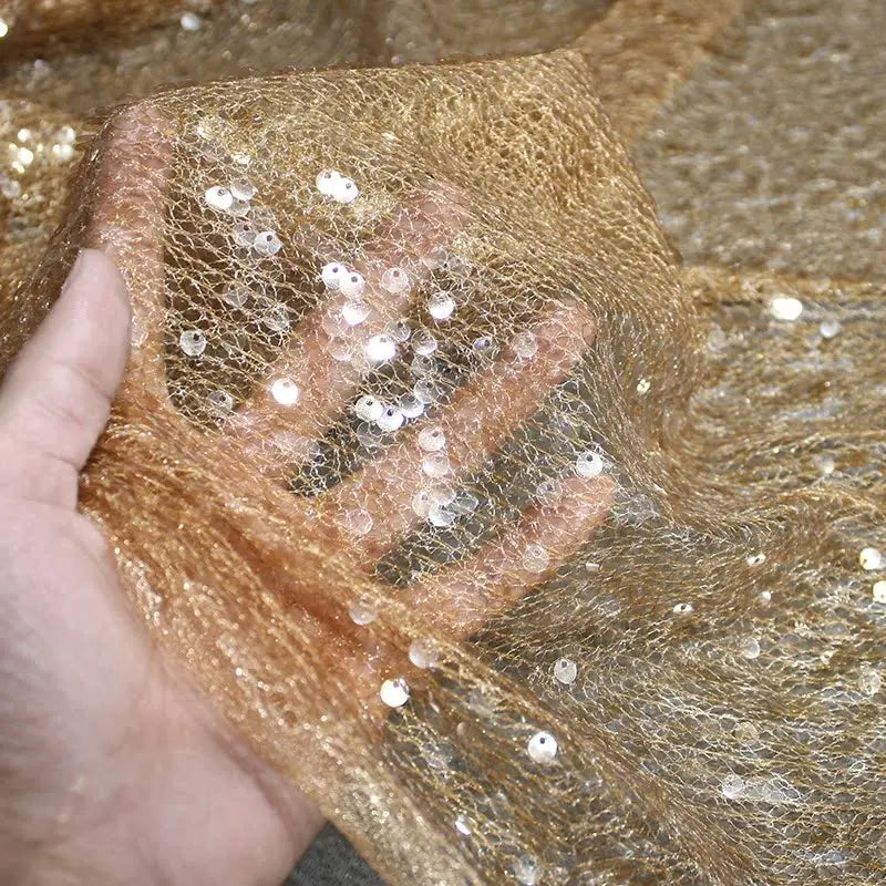 Champagne gold sequined mesh fabric for evening gowns
