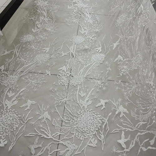 Bird Pattern Lace Embroidered Tulle - Sheer for Wedding Dress & DIY - fabric photo 2