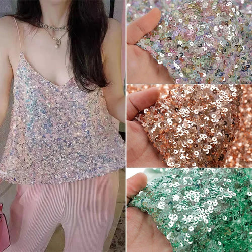 5mm Sequin Elastic Mesh Bead Fabric - Wedding Evening Gown Material - fabric photo 1