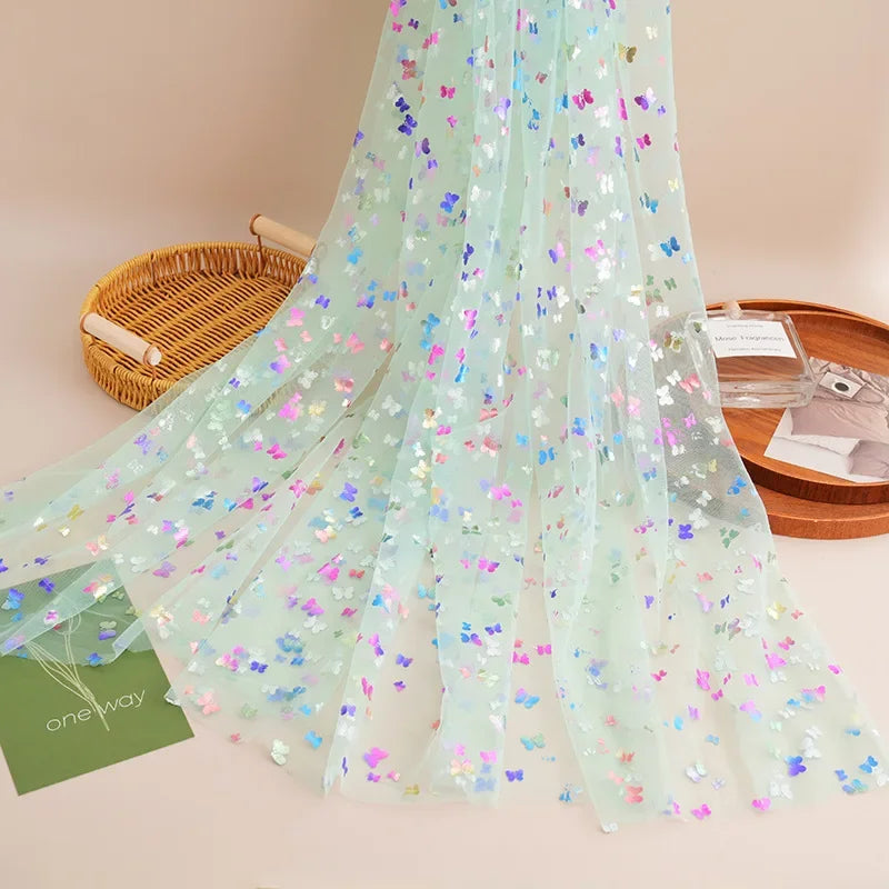 New Butterfly Bronzing Mesh Fabric Children's Princess Dress Stage Tutu Skirt Tablecloth Decorative Colorful Butterfly Mesh