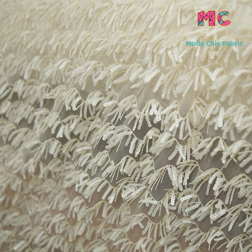 New mesh S-shaped tassel 5mm iridescent sequin embroidery fabric sewn Latin dance evening dress dress wedding fabrics for sewing
