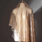 Fish-scale style sequin tulle fabric in vintage champagne gold