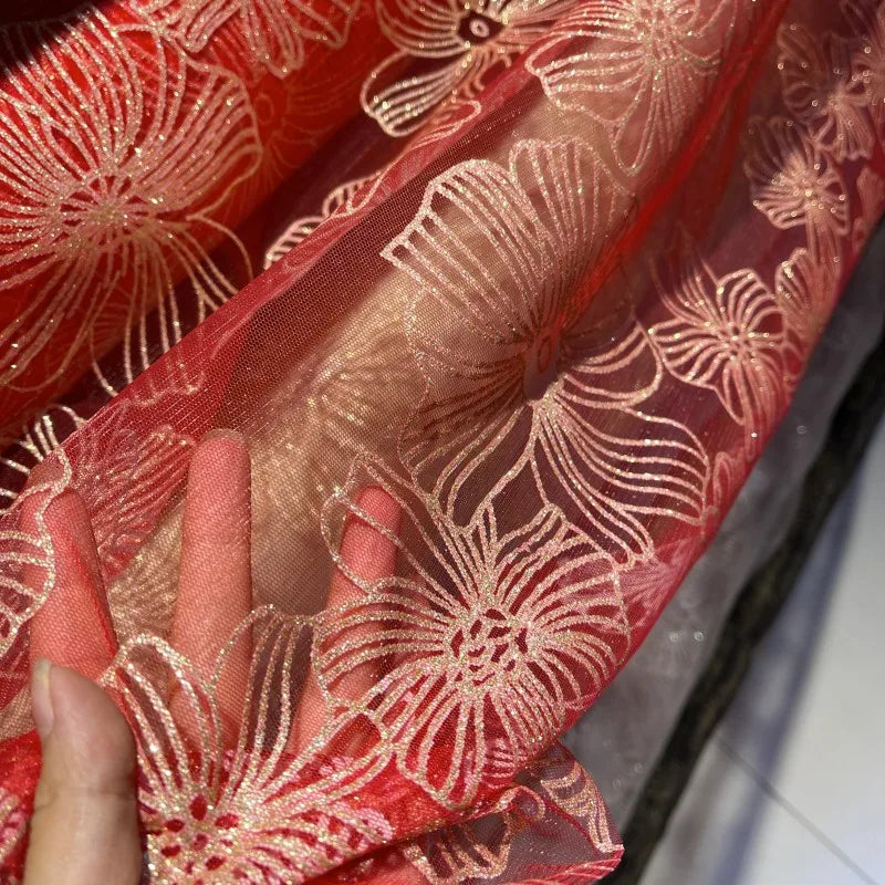Champán de gama alta flor olla caliente oro brillo polvo malla boda decoración vestido rendimiento vestido malla accesorios tela