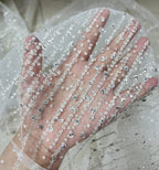 Vertical stripe spray silver hot stamping shiny powder hot stamping sequin lace wedding dress fabric