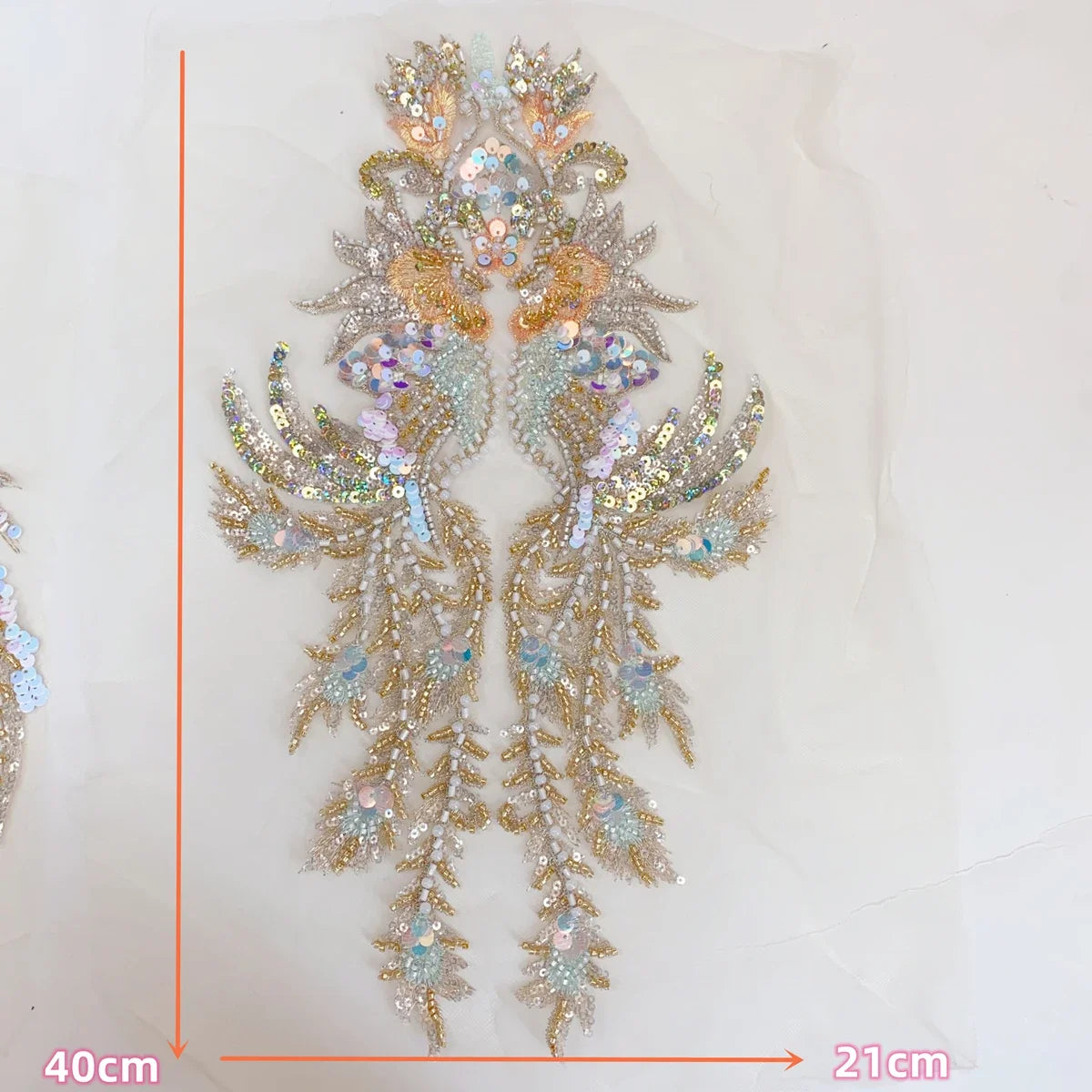 Champagne gold fish scale sequins bead embroidery lace wedding dress evening gown stage costume DIY sewing accessories