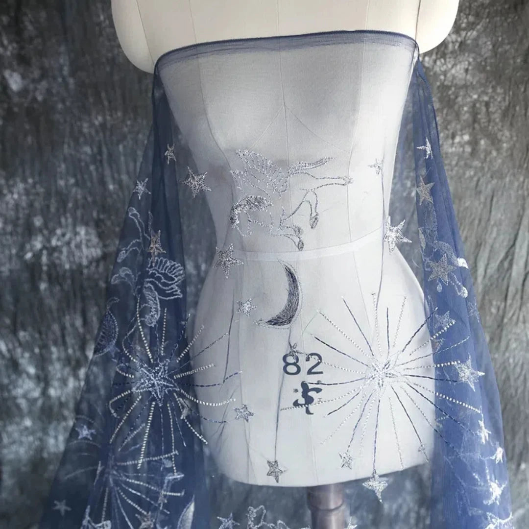 Tela de encaje bordada de malla transparente Tianma para vestido de novia, decoración de vestido, material de tela DIY hecho a mano, color negro