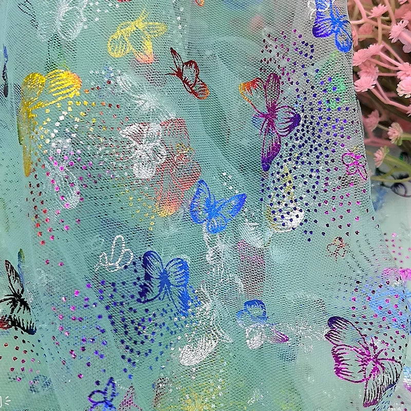 Colorful Butterfly Gold Foil Tulle Fabric For Party Dress Kids Costume Stage Wear Decor Textile Material Dreamy Craft Supply