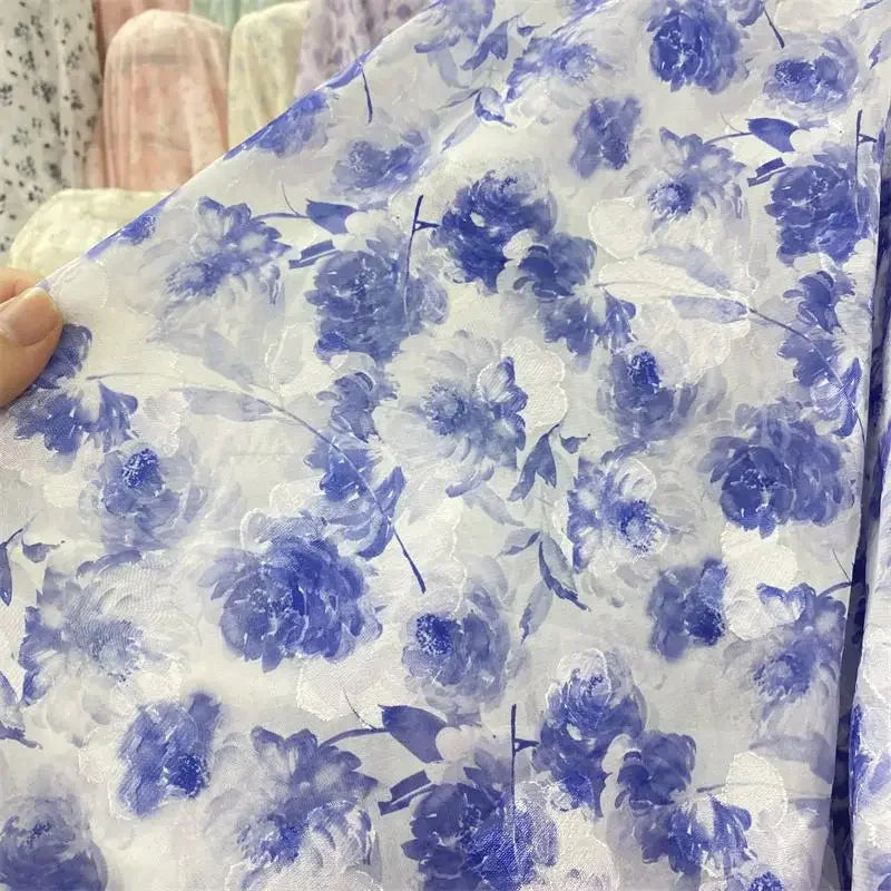 فساتين وقمصان نسائية فاخرة من قماش شيفون جاكار شبه شفاف مزخرف بنقشة زهور على الطراز الصيني، ناعمة للحماية من الشمس