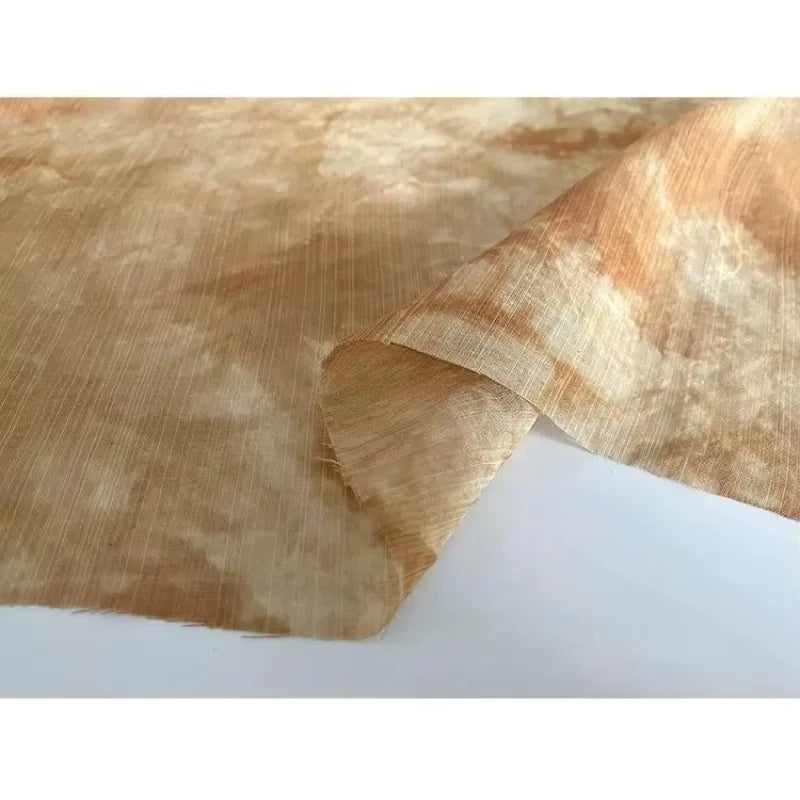 Tela de mezcla de lino y algodón, de seda semitransparente, suave, color café claro y almendra, con tinte natural, para batik, Hanfu, gasa, material para manualidades.