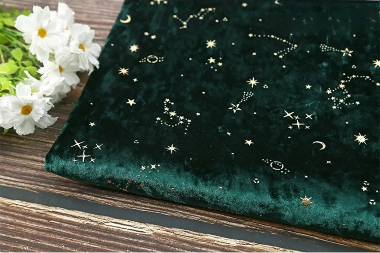 Gold foil studded constellation velvet fabric diamond shine glued foil meteor pattern for cheongsam dress stage and DIY sewing